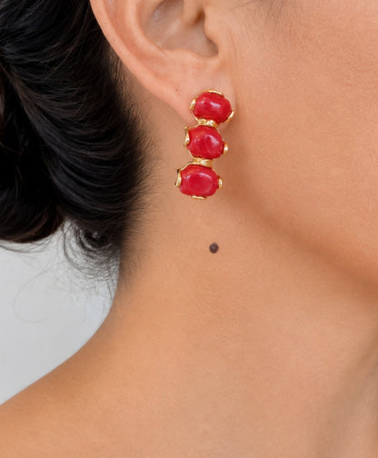 Orecchini in Argento 925 Dorato con Corallo Naturale – Cabochon Multipli