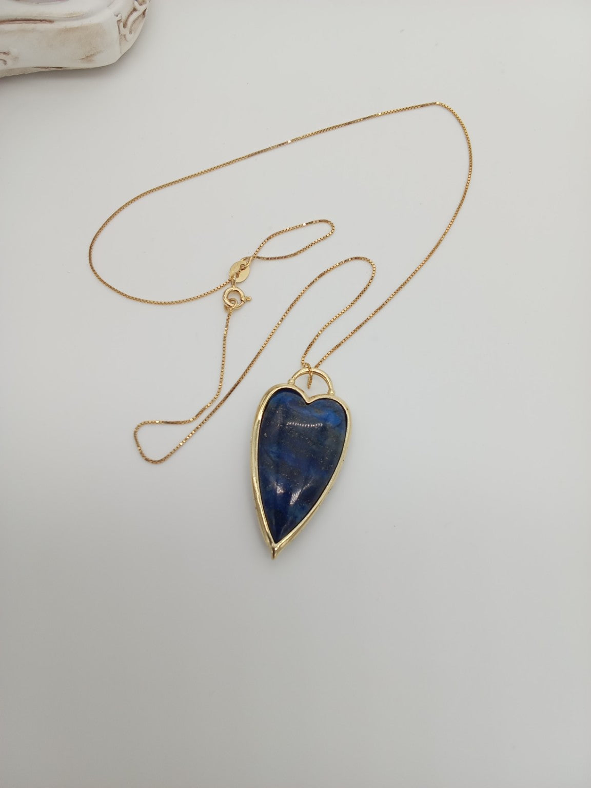 Collana Cuore in Lapislazzuli con Catena Veneziana in Argento 925 Dorato