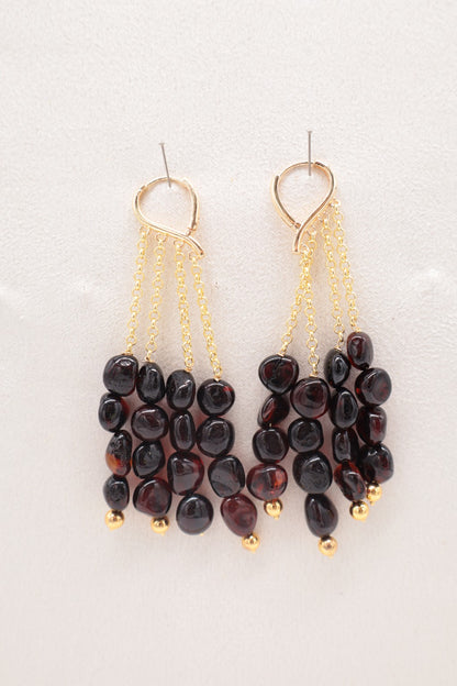 Boucles d'oreilles pendantes en ambre de la Baltique cognac naturel – Bronze doré