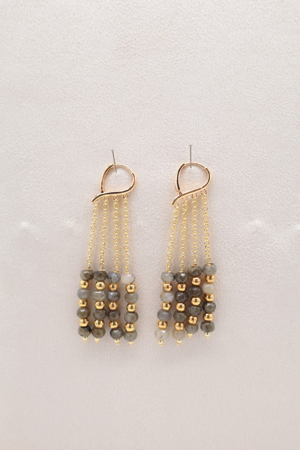 Orecchini a Cascata in Labradorite Sfaccettata – Bronzo Dorato