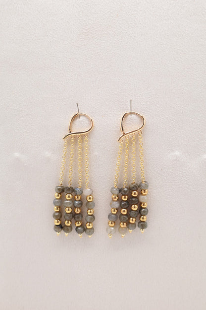 Boucles d'oreilles cascade en labradorite facettée – Bronze doré