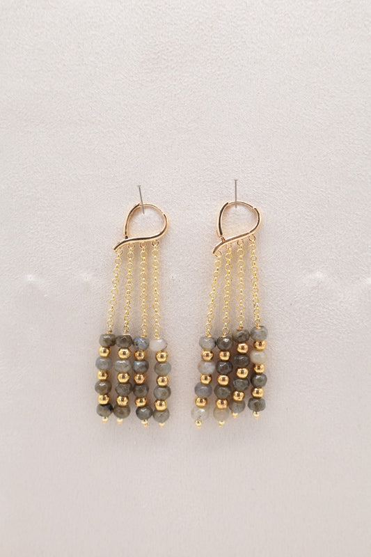 Orecchini a Cascata in Labradorite Sfaccettata – Bronzo Dorato