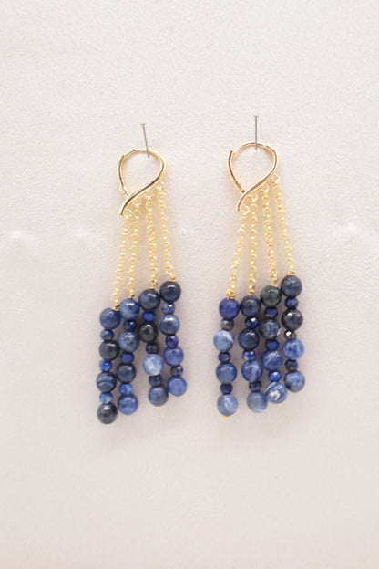 Orecchini a Cascata in Sodalite e Lapislazzuli Sfaccettati – Bronzo Dorato