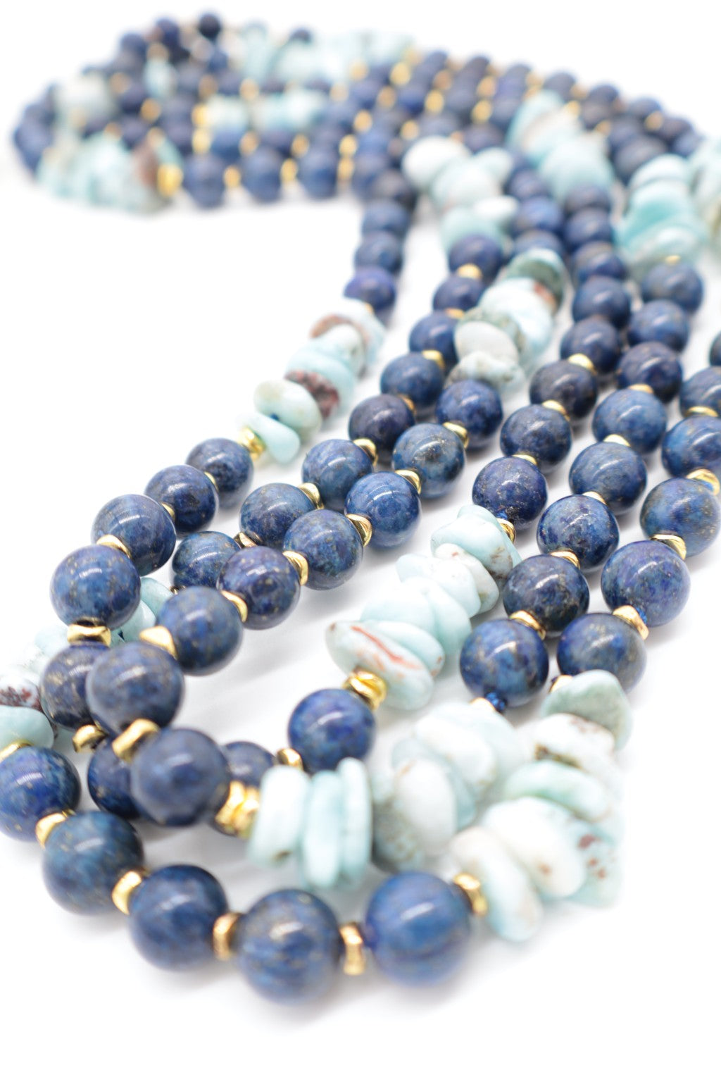 Collana Nereide in Lapislazzuli e Larimar Naturali 160 cm – Collezione Prestige