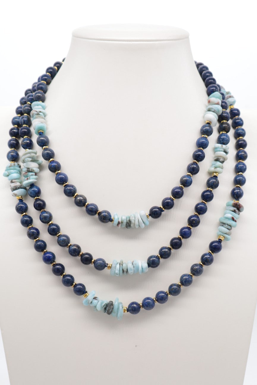 Collana Nereide in Lapislazzuli e Larimar Naturali 160 cm – Collezione Prestige
