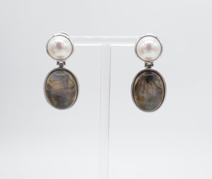 Orecchini Labradorite & Perla — Argento 925