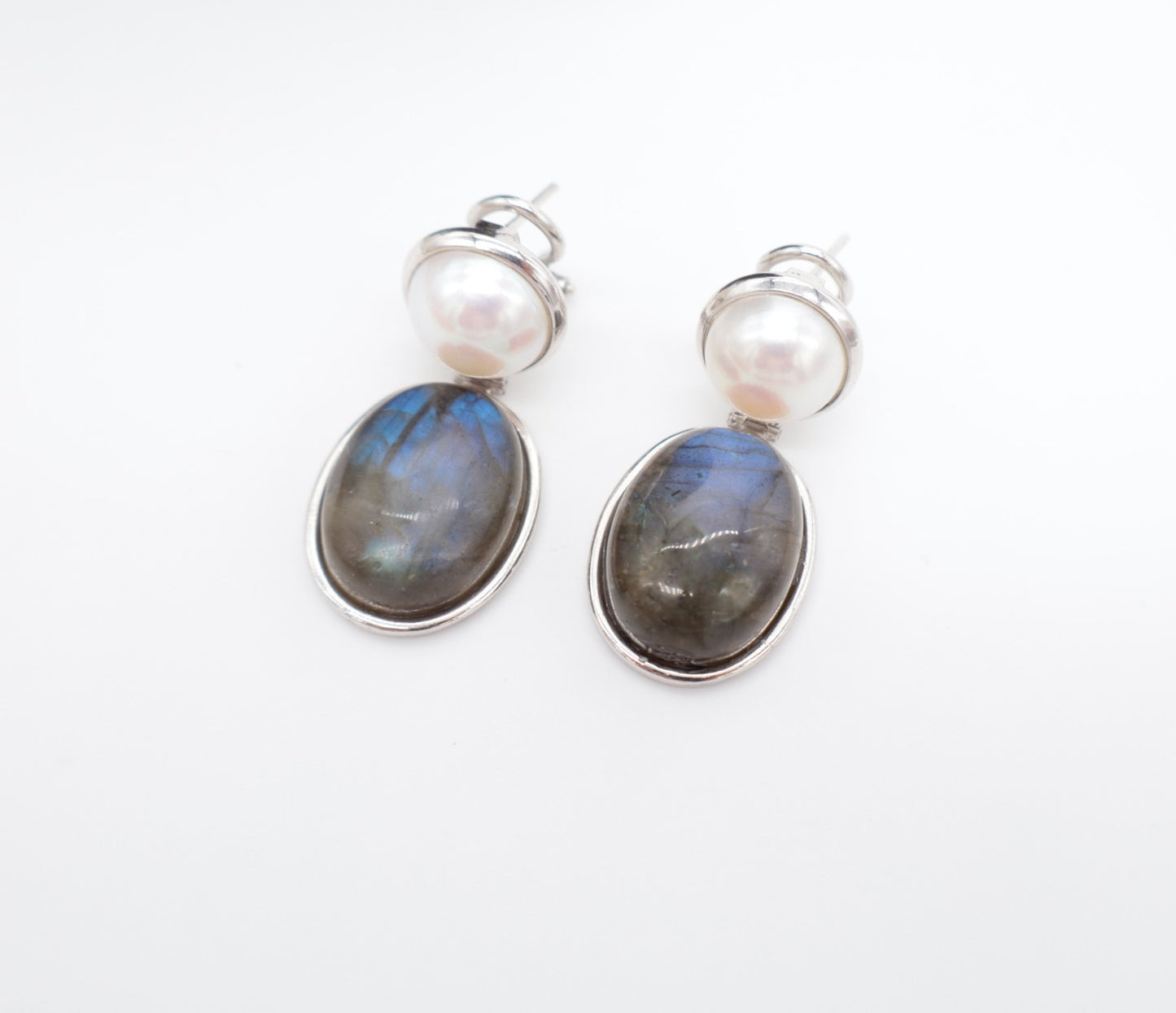 Orecchini Labradorite & Perla — Argento 925