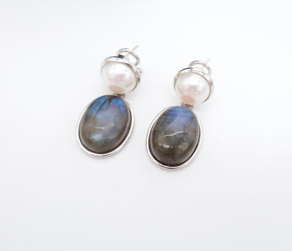 Orecchini Labradorite & Perla — Argento 925