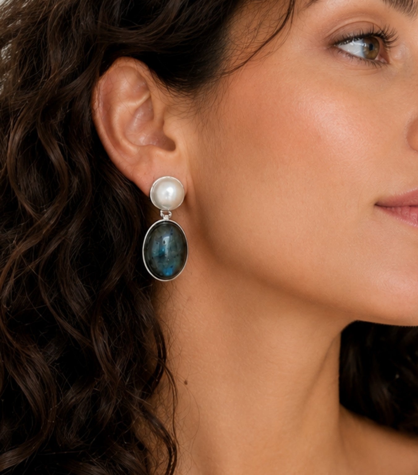 Orecchini Labradorite & Perla — Argento 925