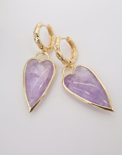 Boucles d'oreilles cœur en améthyste lavande