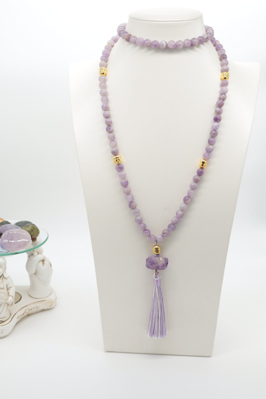 Mala Armonia in Ametista Glicine 8 mm con Buddha dorato