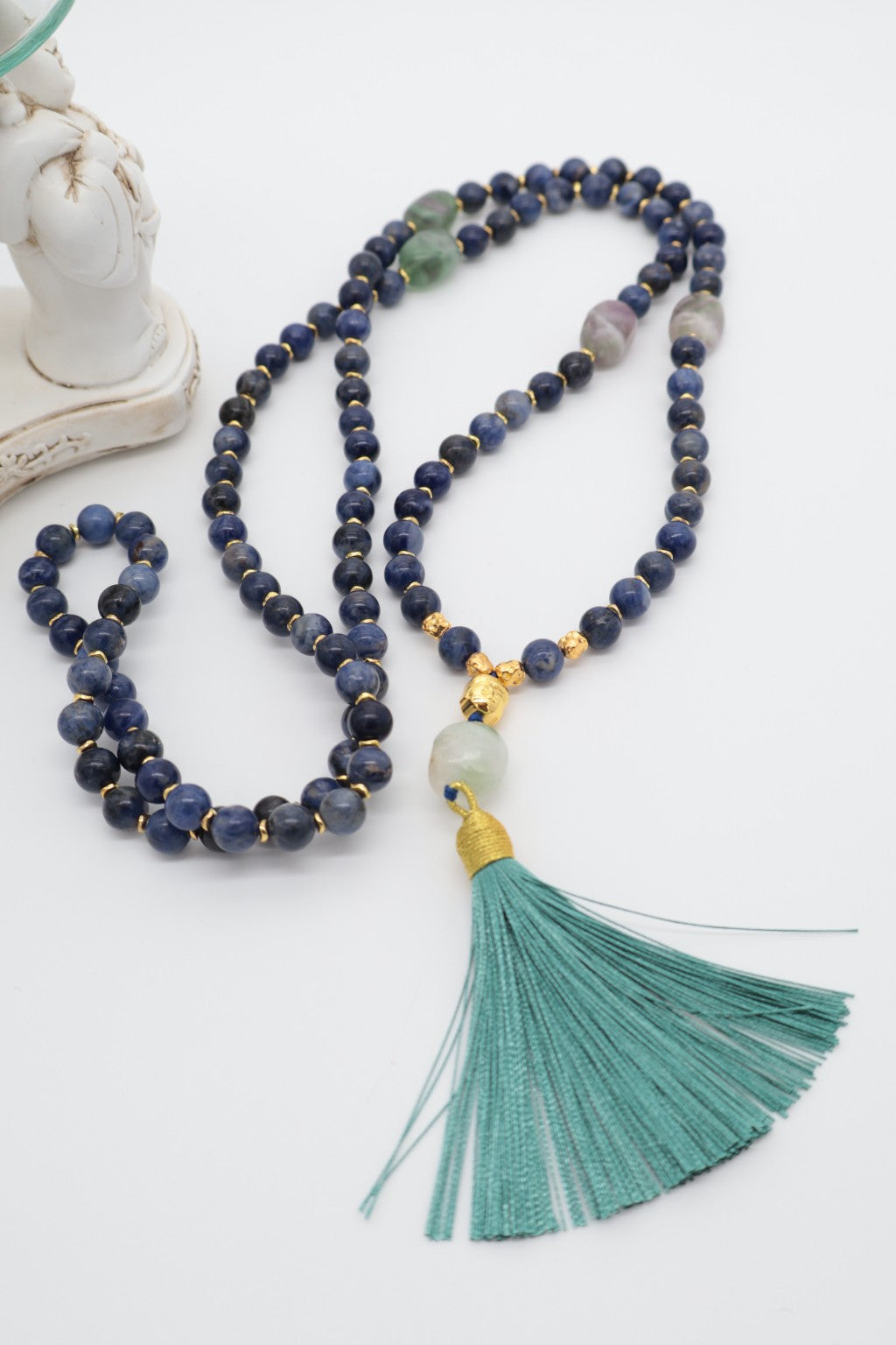 Mala Consapevolezza in Sodalite e Fluorite – 108 grani