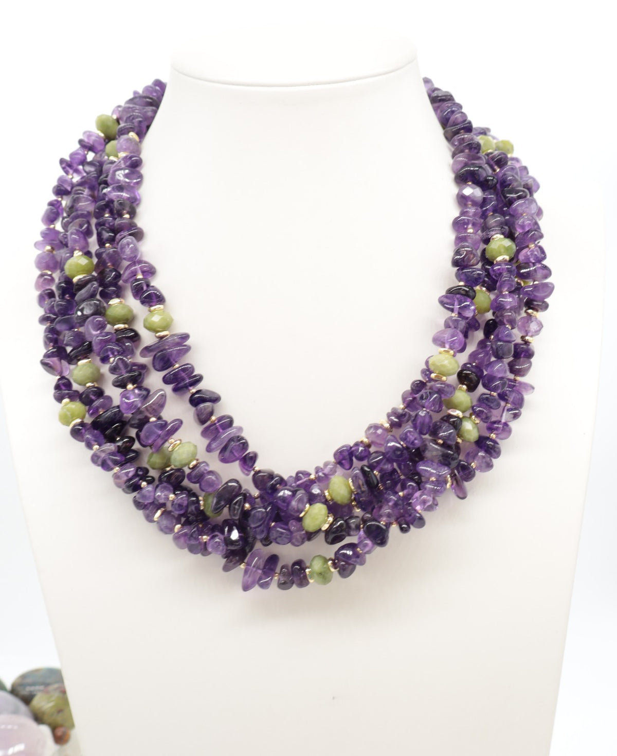 Collana Multifilo in Ametista e Giada Verde – Argento 925 Dorato