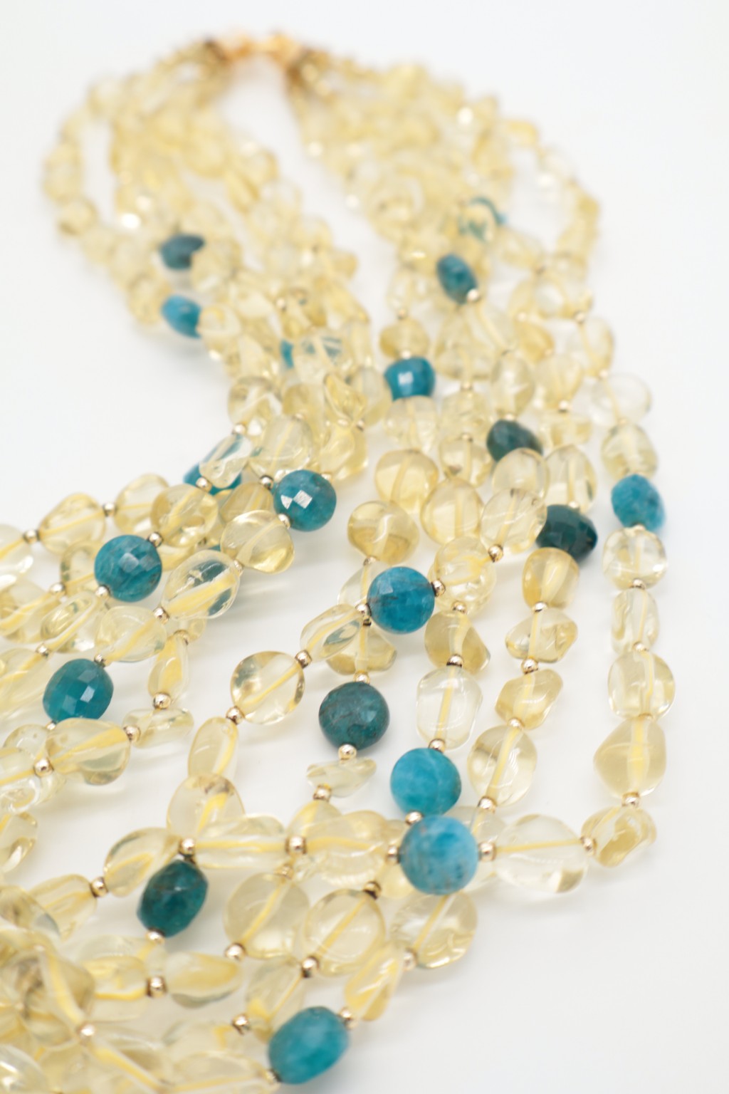 Collana Multifilo Quarzo Citrino e Apatite Blu, Chiusura: argento dorato