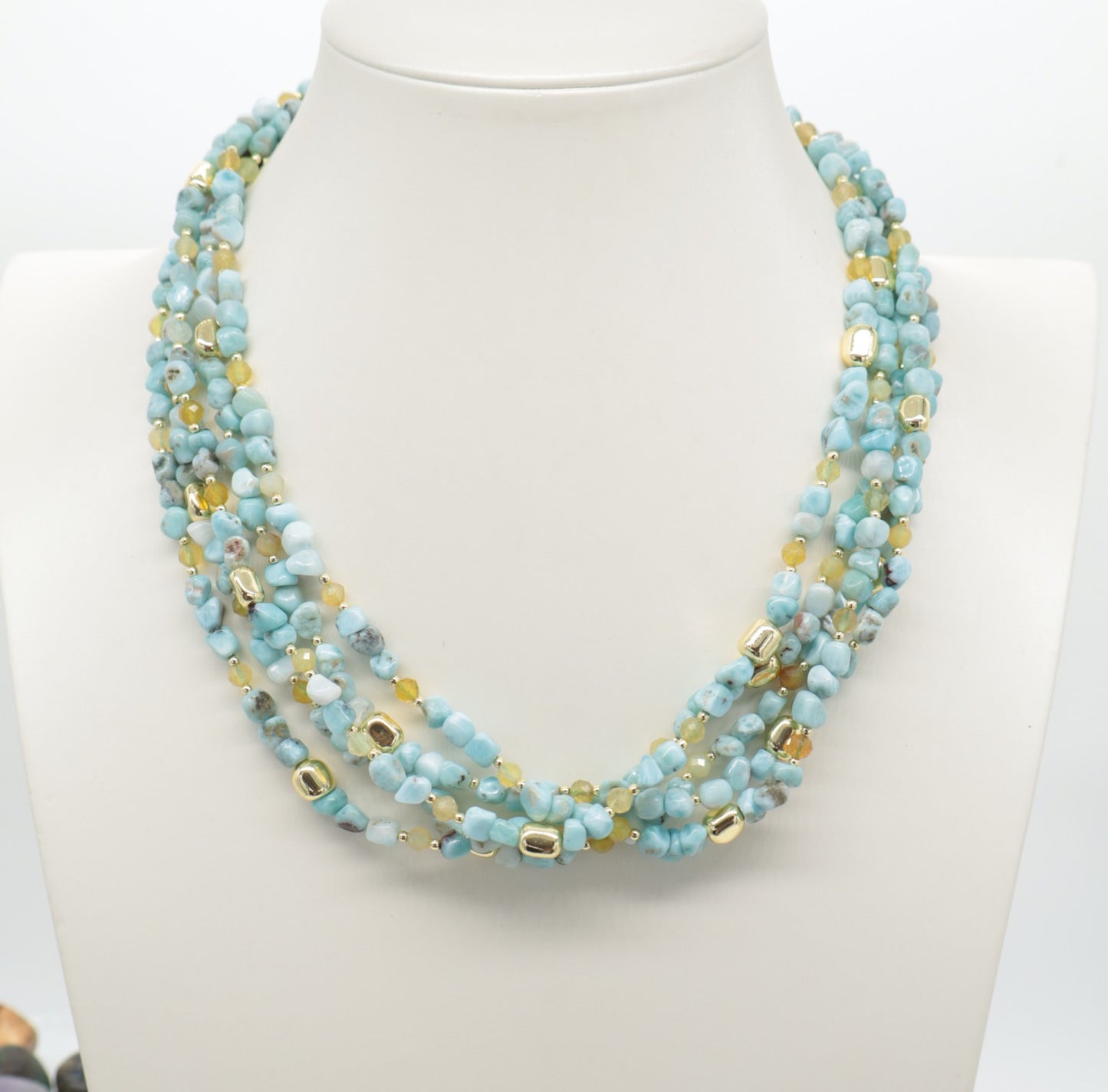 Collana Multifilo in Larimar e Opale Giallo,  Chiusura in argento