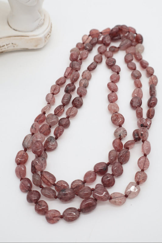 Collana Lunga Quarzo Rosa Fragola Essential – 120 cm