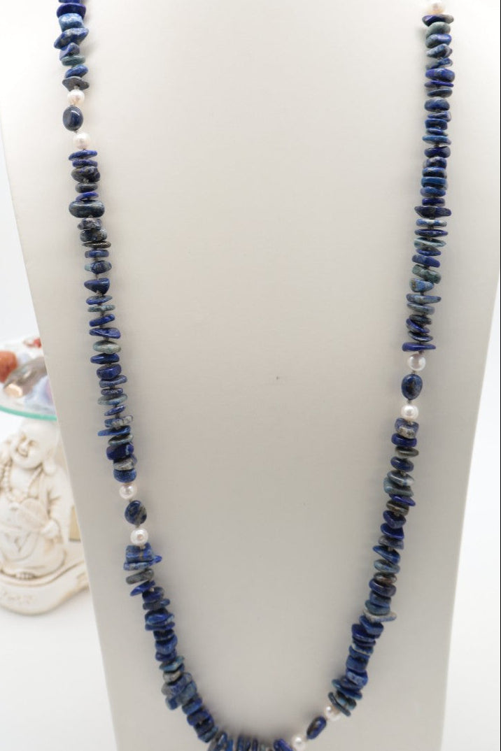 Collana Lunga Lapislazzuli e Perle – 80 cm