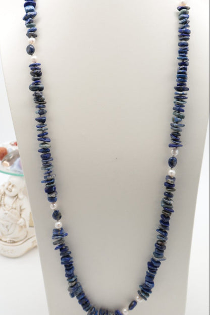 Collana Lunga Lapislazzuli e Perle – 80 cm