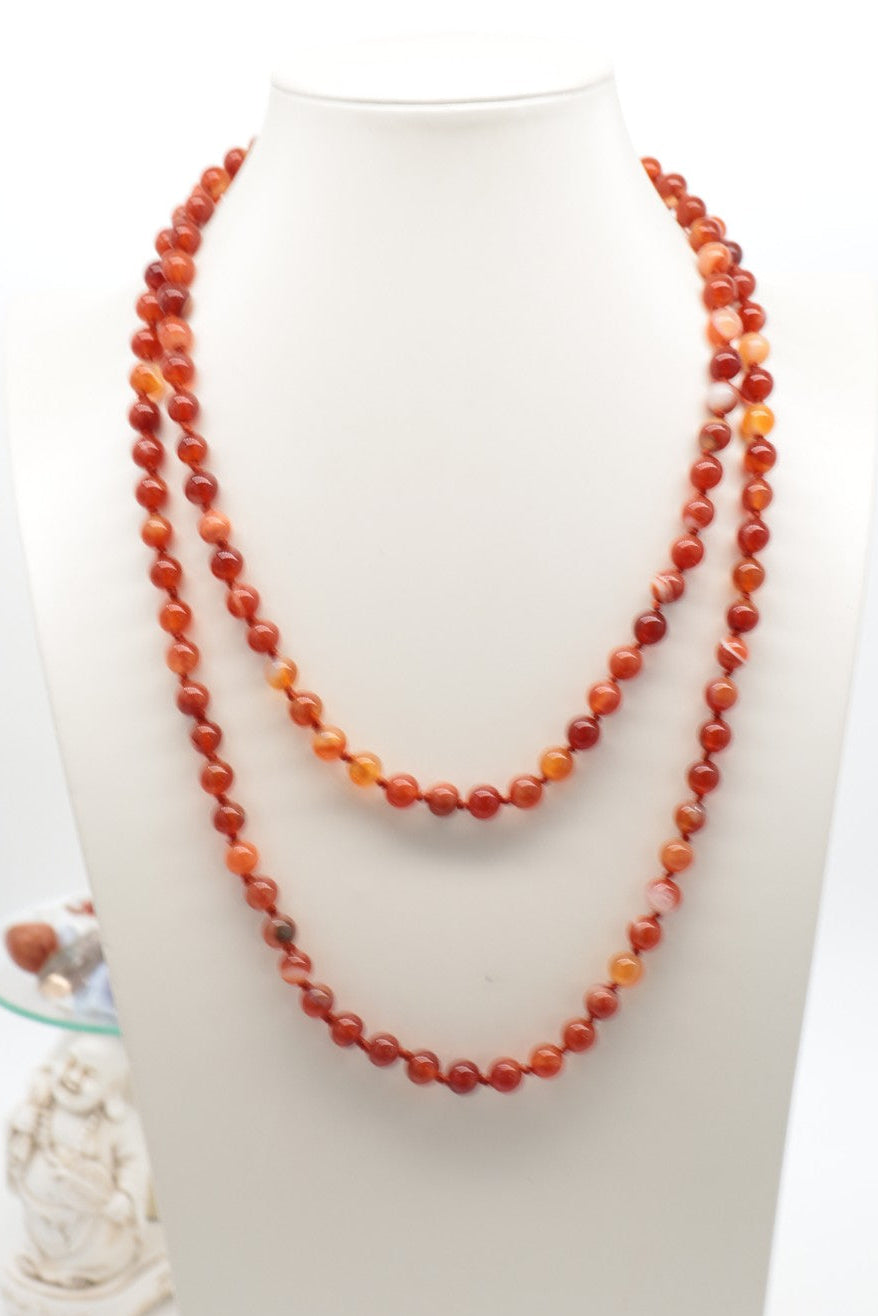 Collana Lunga Agata Arancio Striata Essential – 120 cm