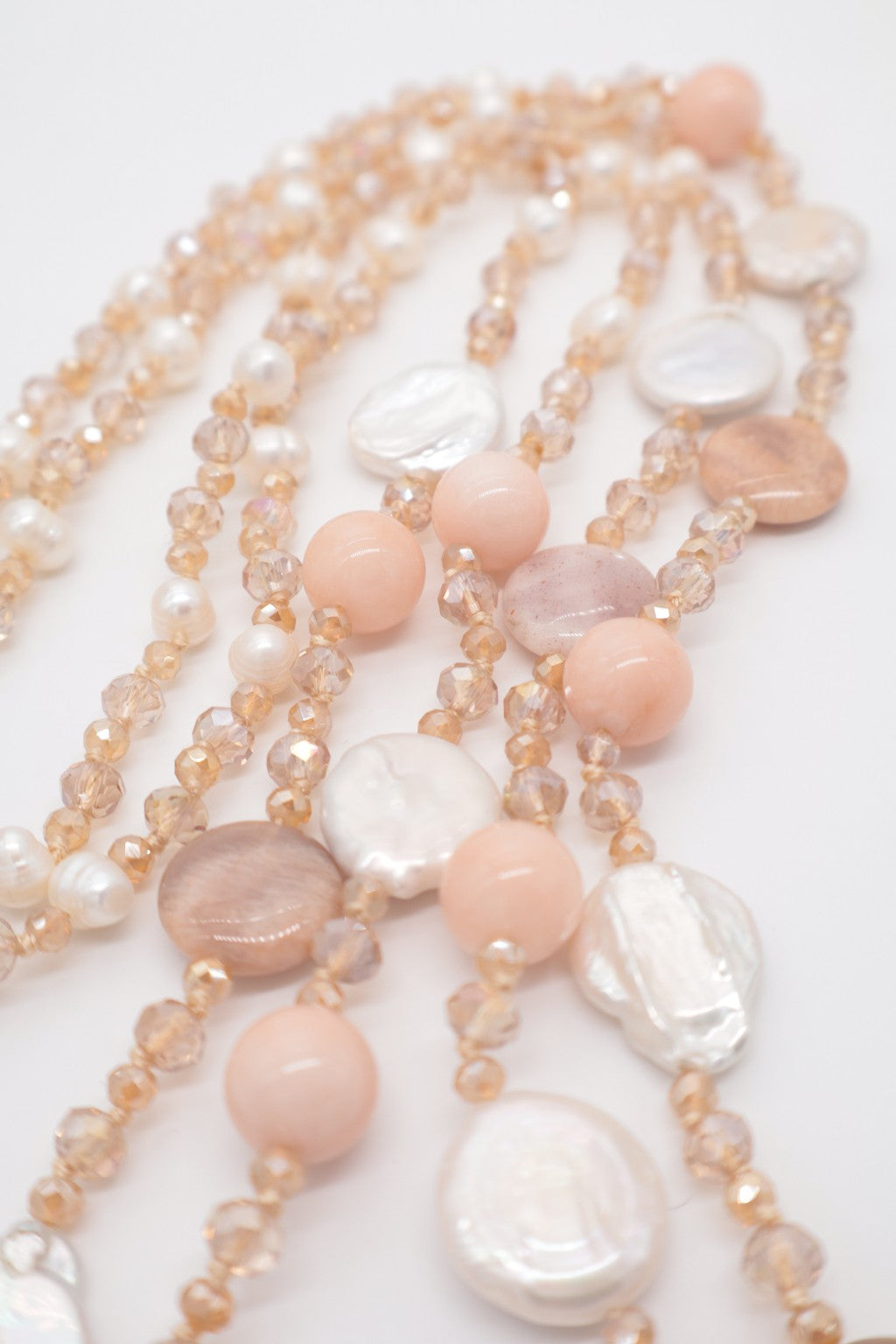 Collana Componibile 2 Fili – Giada Rosa, Perle e Cristalli