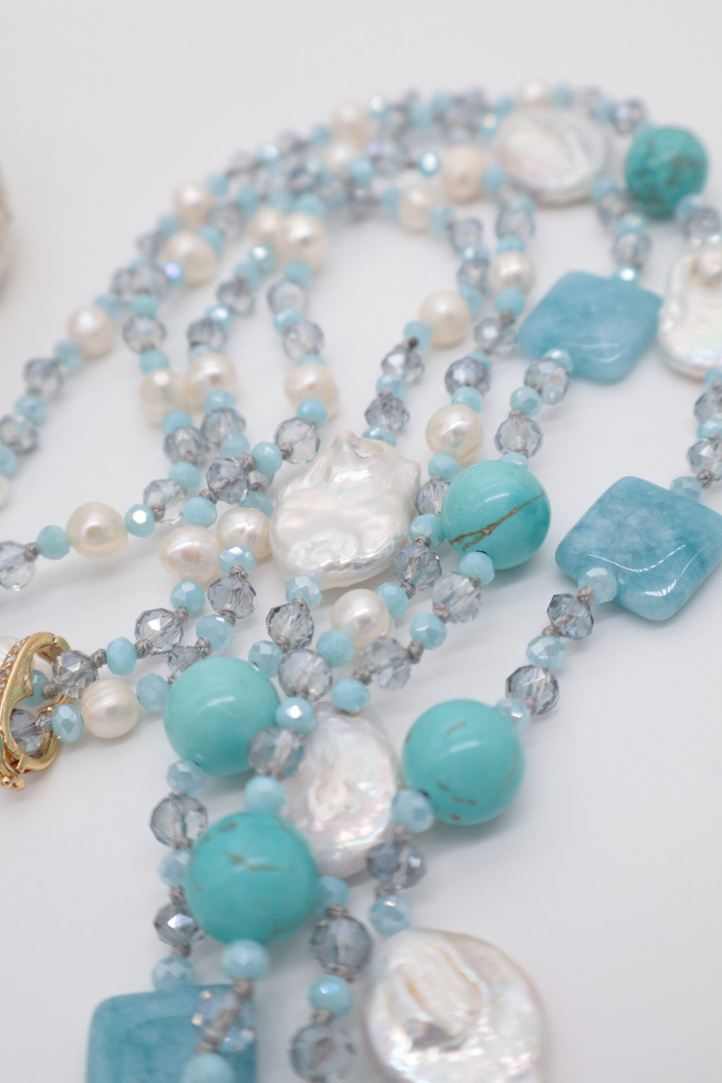 Collana Componibile a Due Fili in Amazzonite Turchese, Pietre Naturali e Perle Scaramazze