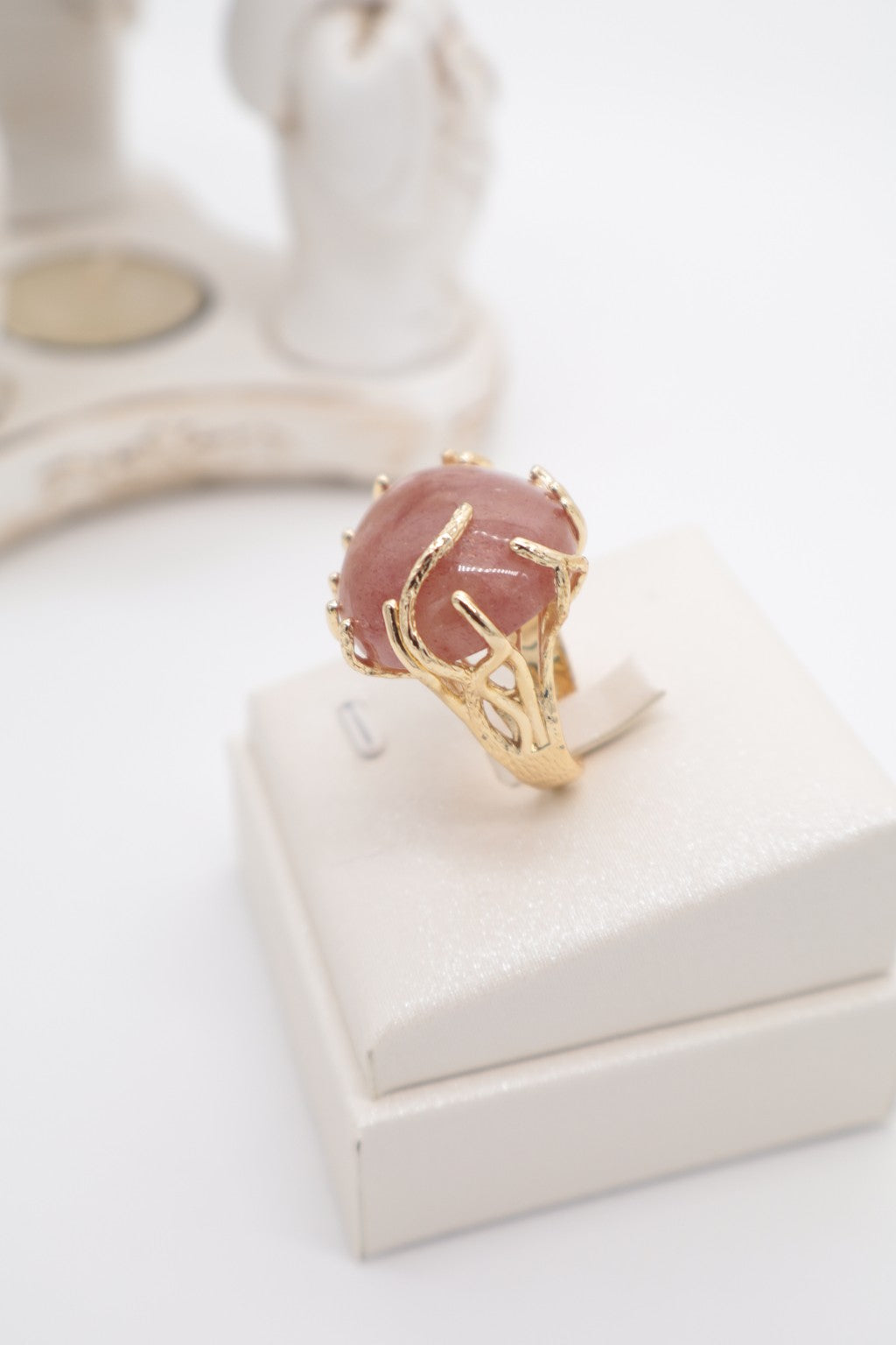 Anello Regolabile in Quarzo Rosa Fragola – Pietra a Goccia