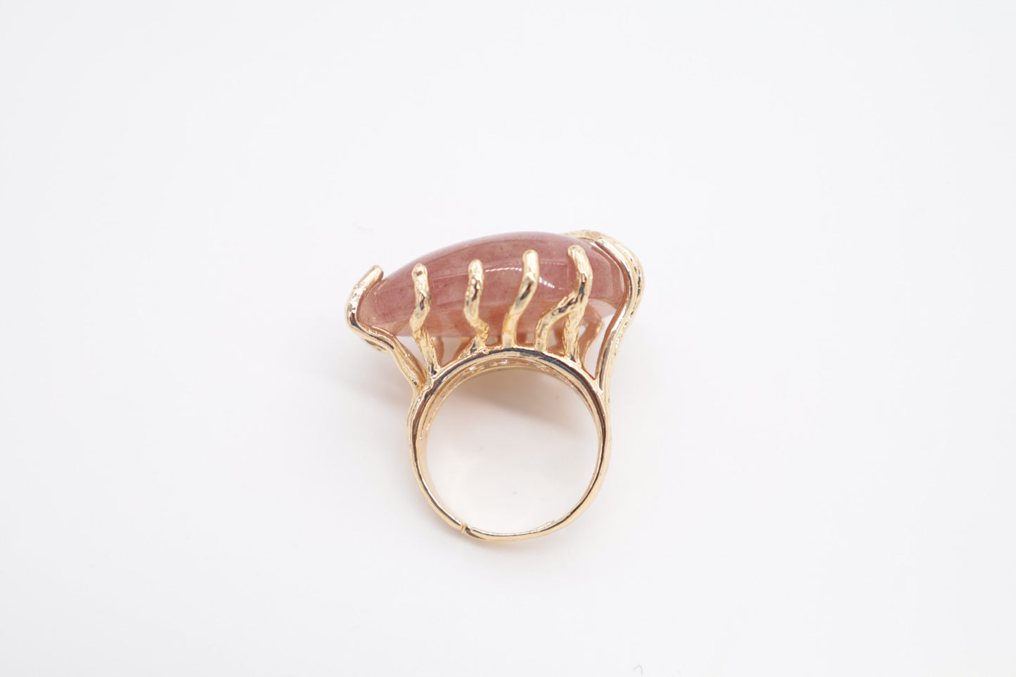 Anello Regolabile in Quarzo Rosa Fragola – Pietra a Goccia