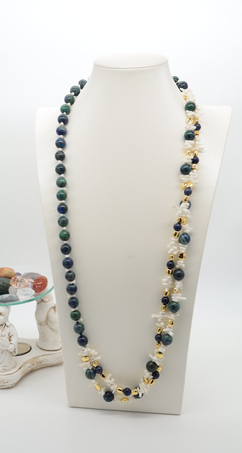 Collana 80 cm in Lapislazzuli Afghano e Corallo Bambù Bianco