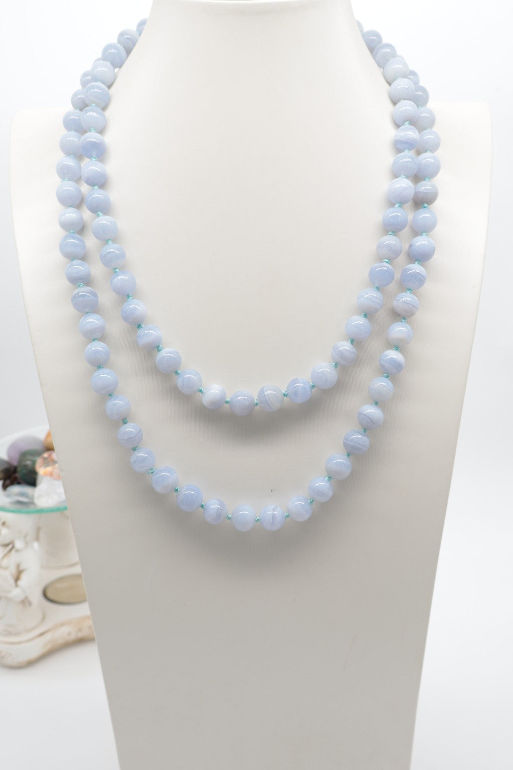 Collana Lunga 120 cm in Calcedonio Azzurro – Collezione Prestige