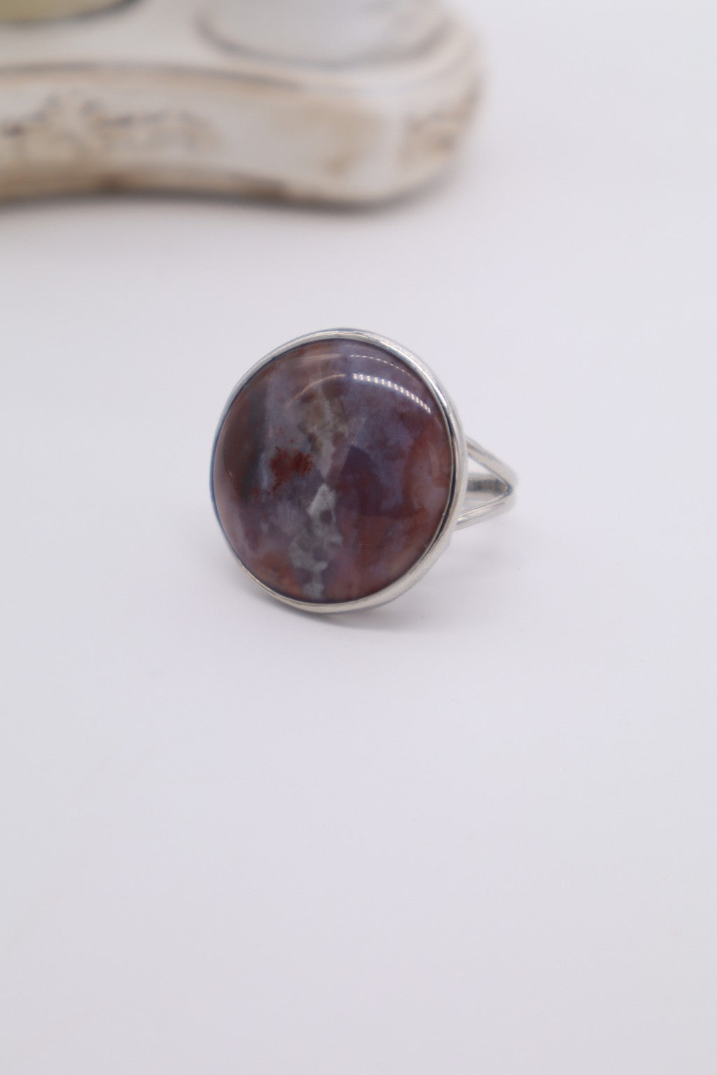 Anello Regolabile in Bronzo Rodiato con Agata Indiana