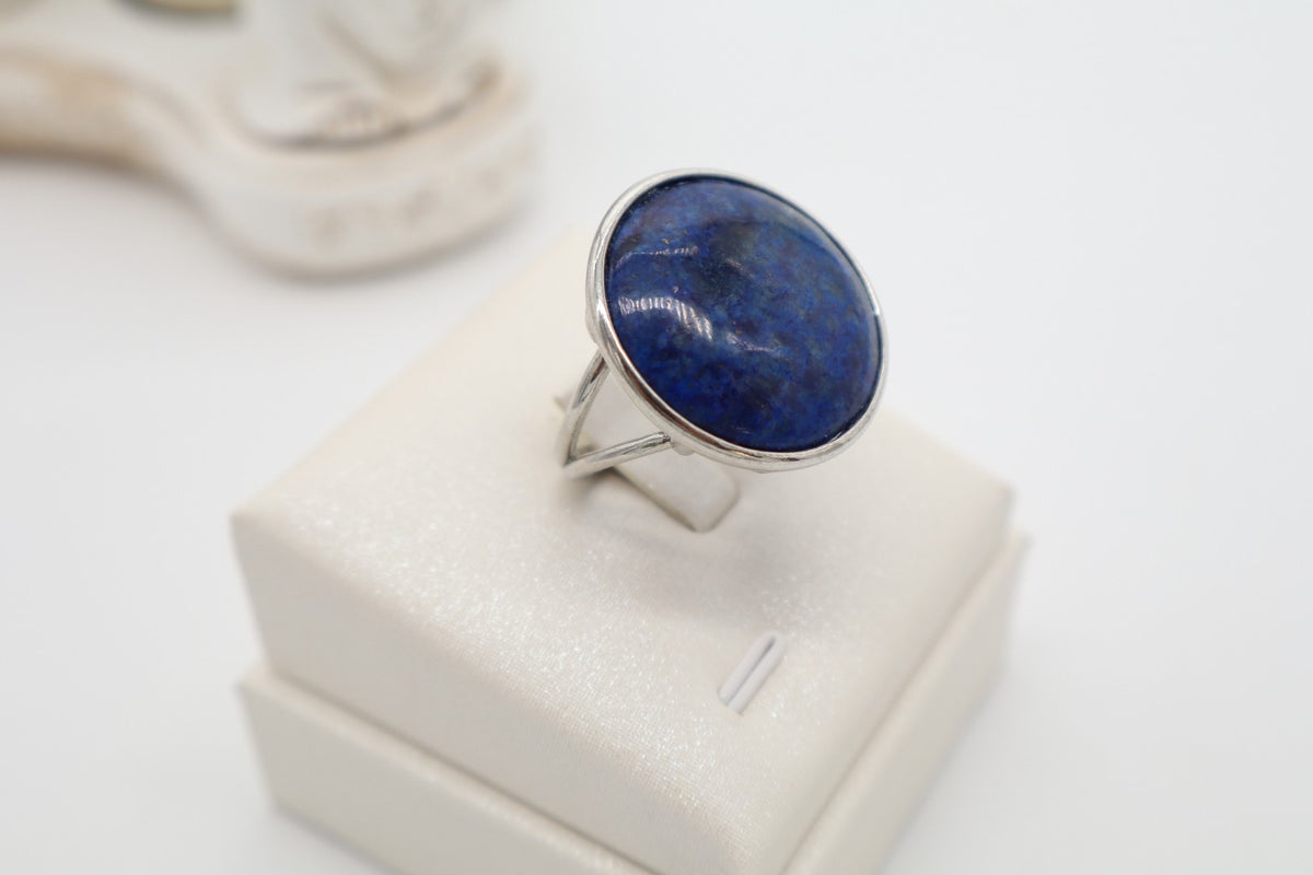 Anello in Bronzo Color Argento con Lapislazzuli