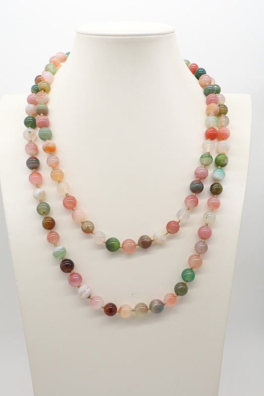 Collana Lunga in Agata Floreale 10 mm – 120 cm