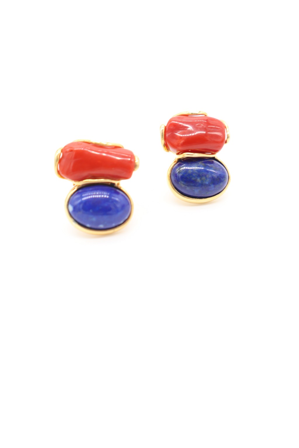 Orecchini in Argento 925 Placcato Oro con Corallo e Lapislazzuli