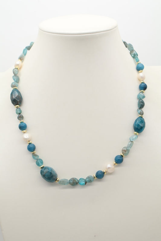 Collana Girocollo in Apatite Blu, Perle di Fiume
