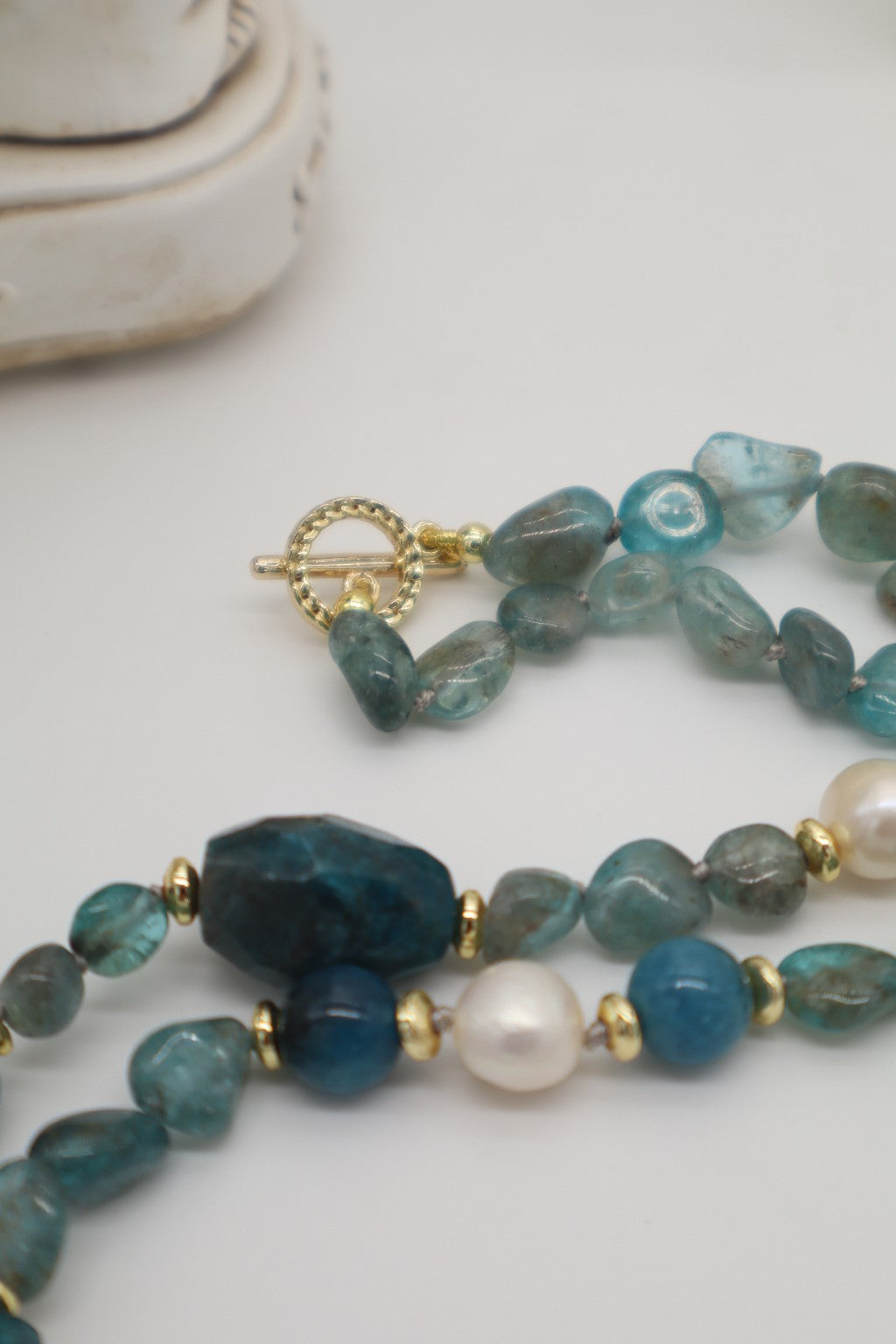 Collana Girocollo in Apatite Blu, Perle di Fiume
