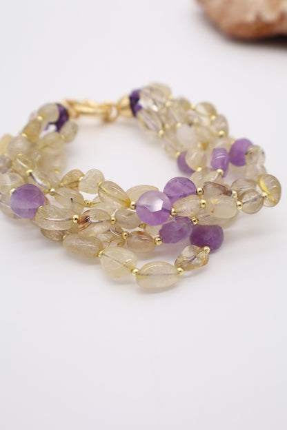 Bracciale Multifilo in Quarzo, Citrino e Ametista