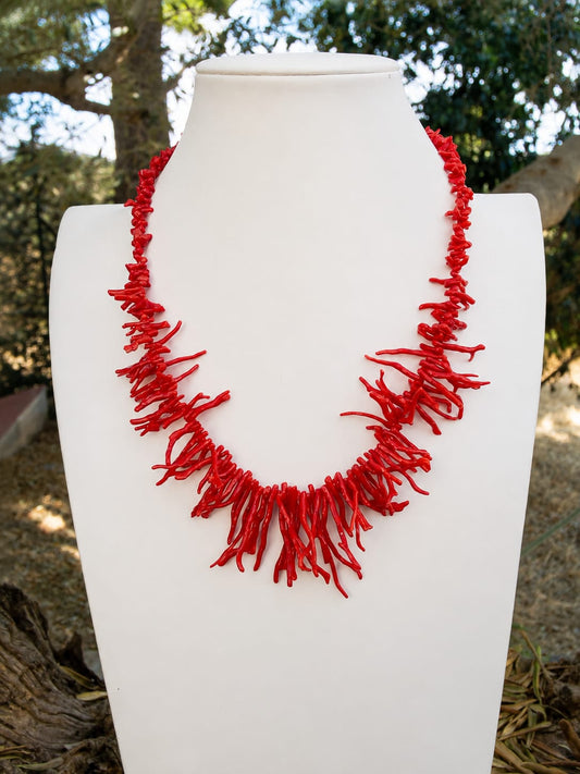 Collana Girocollo in Corallo Naturale Rosso con Chiusura in Argento 925