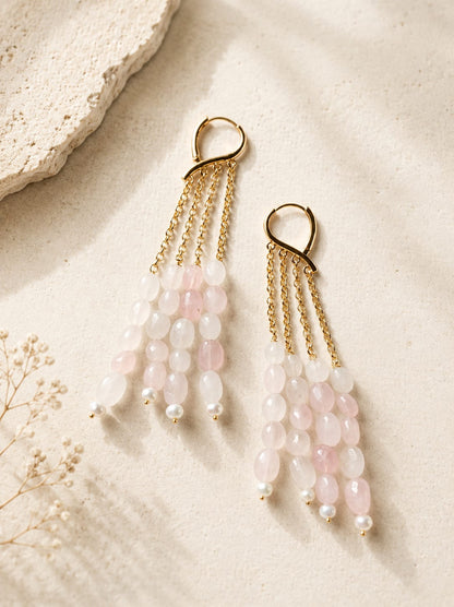Boucles d'oreilles pendantes en quartz rose