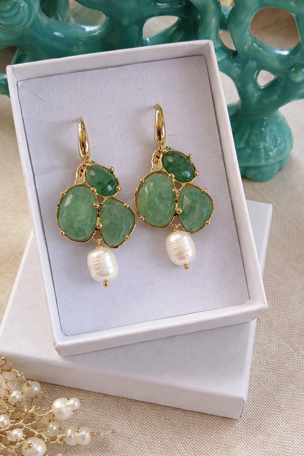 Orecchini Avventurina verde e perla