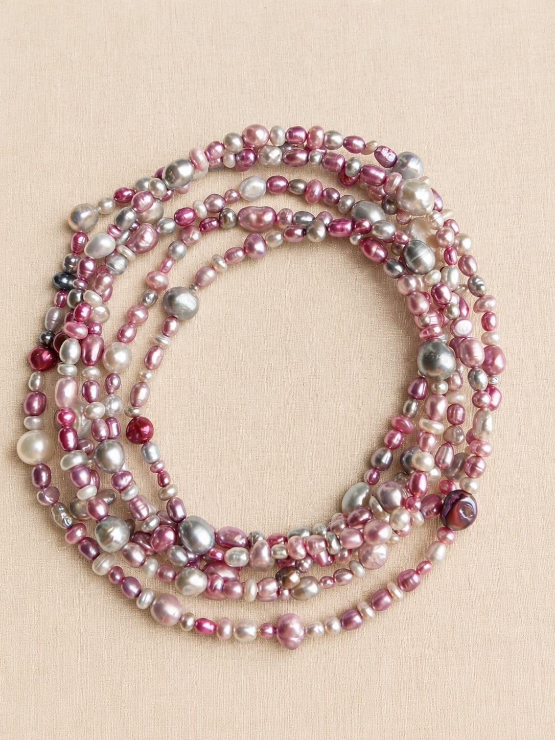 Collana Lunga 180 cm in Perle di Fiume Irregolari Rosa, Avorio e Argento – Eterea Natural Stone