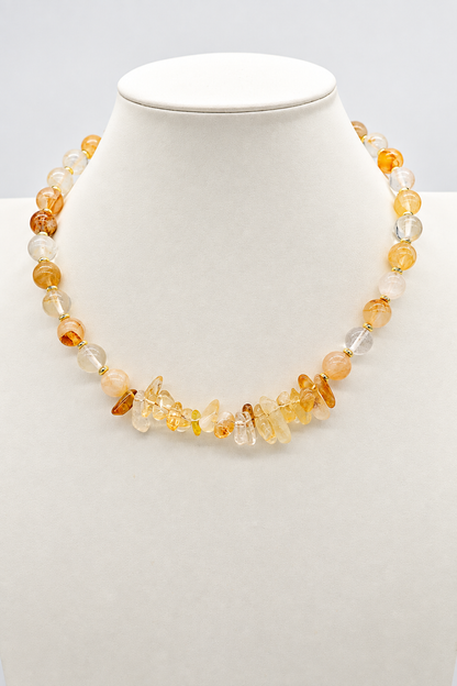 Collana Girocollo in Quarzo Ematoide Giallo e Citrino