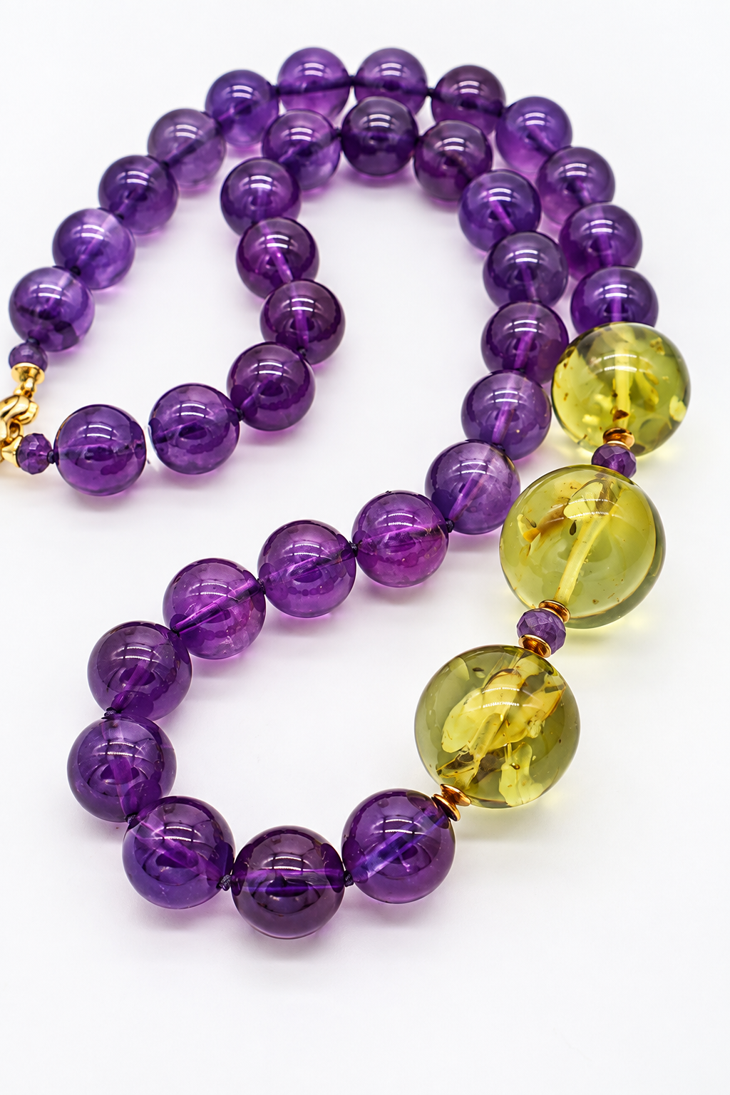 Collana in ametista e ambra verde naturale Eterea Natural Stone