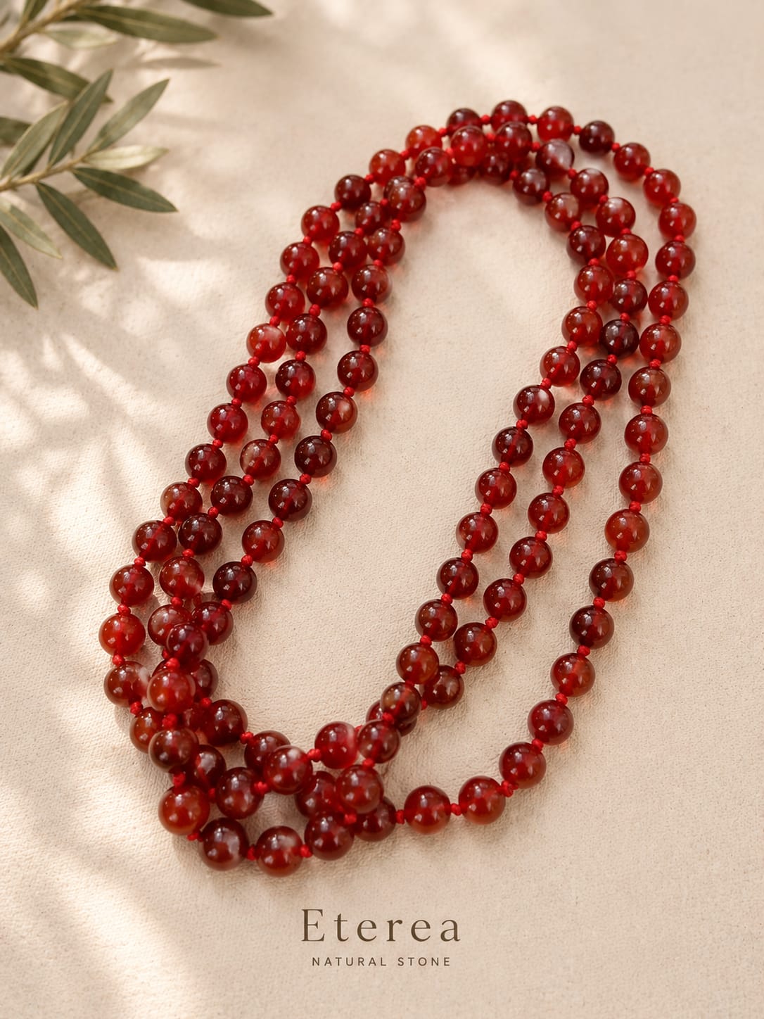 Collana lunga in Corniola naturale – 120 cm – Pietre 10 mm – Annodata a mano