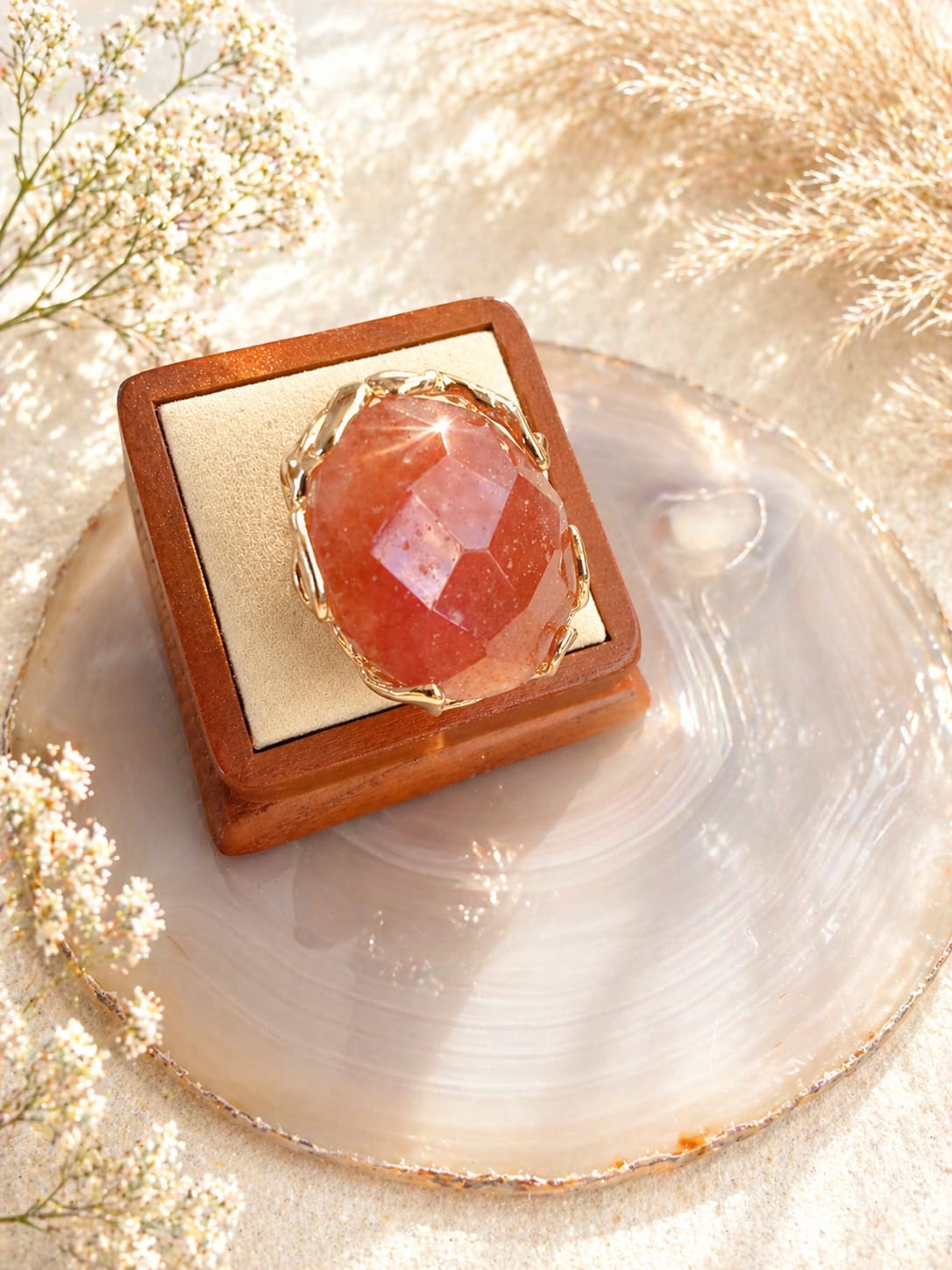 Anello regolabile in Quarzo Rosa Fragola