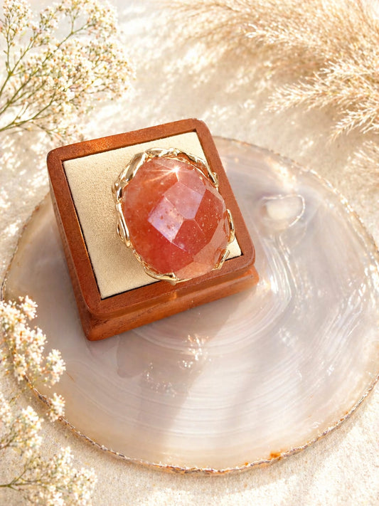 Anello regolabile in Quarzo Rosa Fragola