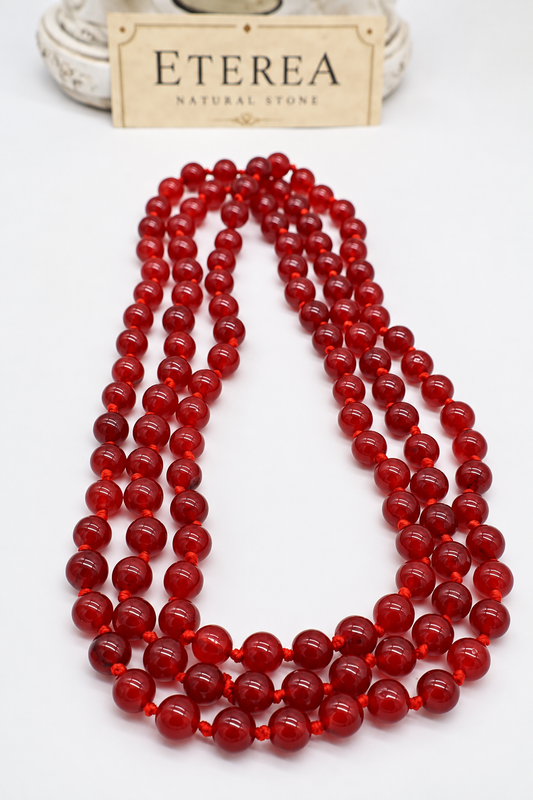 Collana lunga in Giada Rossa naturale – 8 mm, annodata a mano