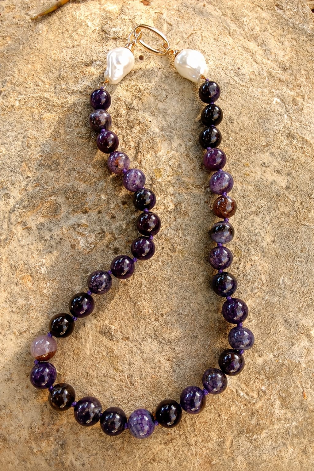 Collana Agata Craquelé Viola & Perle Barocche