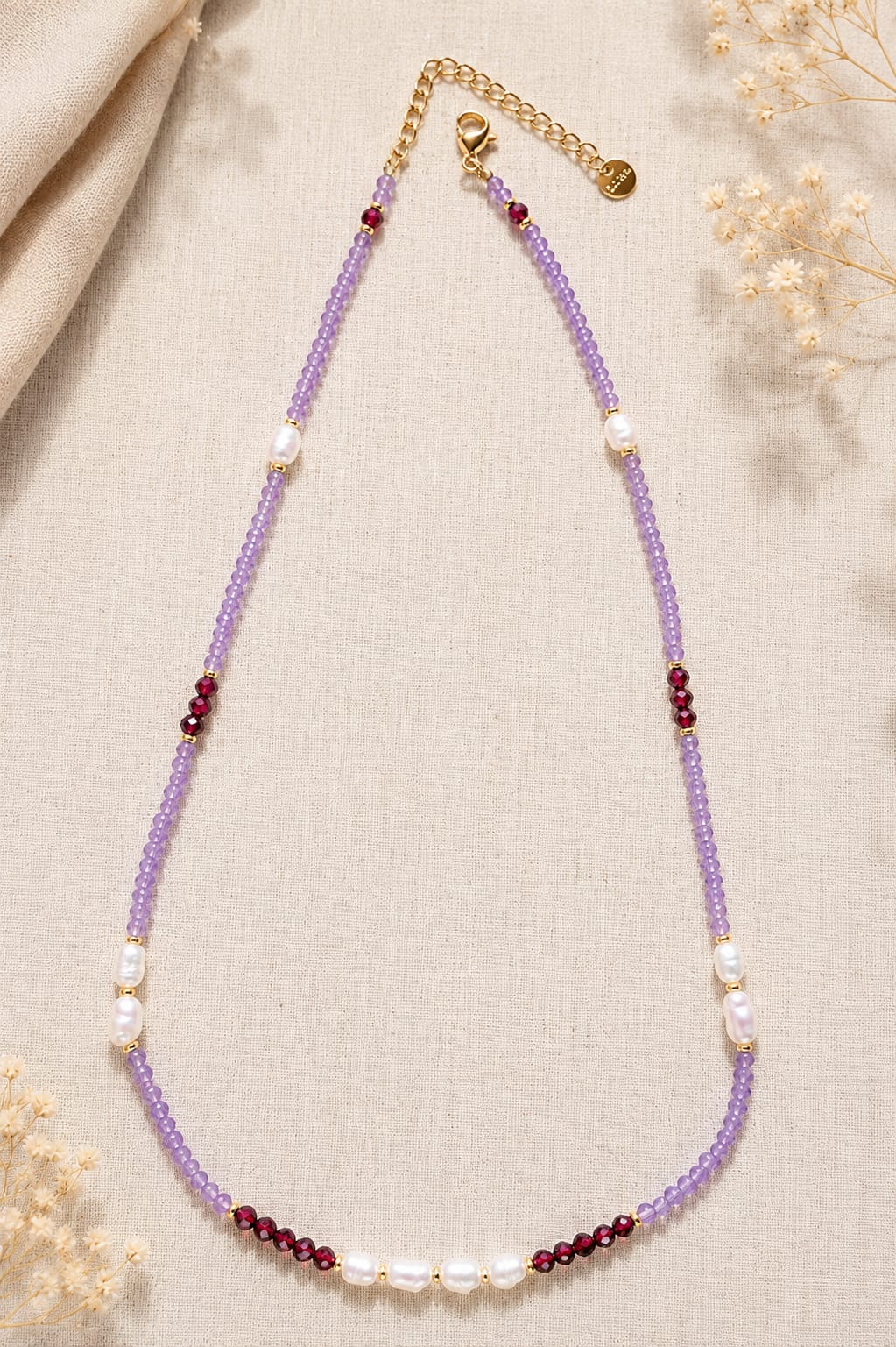 Girocollo Ametista, Granato e Perle d'Acqua Dolce – Argento Sterling Dorato