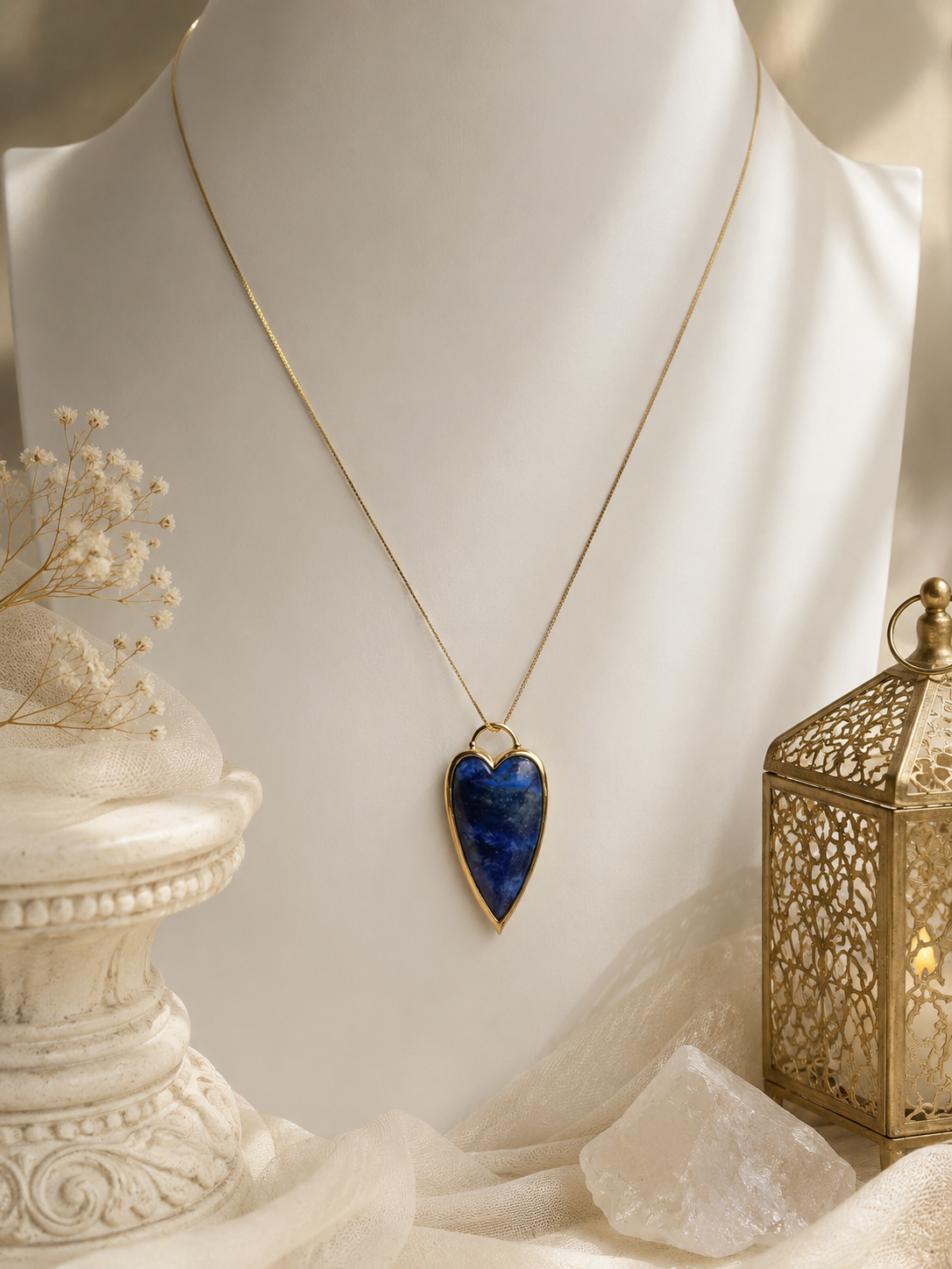 Collana Cuore in Lapislazzuli – Ciondolo con Catenina Veneziana in Argento 925 Dorato