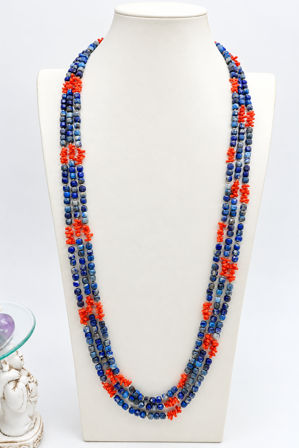 Collana Multifilo in Lapislazzuli, Corallo ed Ematite – 3 Fili